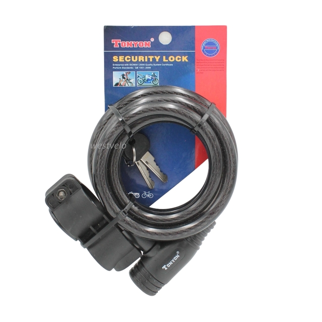 Замок TONYON 536 Ø12mm-1500mm на ключ, з кріпленням на раму фото westvelo.com