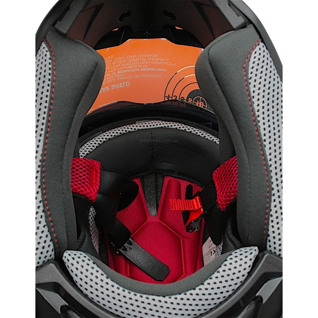 Шолом, закритий крос/ендуро (L) (59-60) АТV Forsage Rider 035 чорно-червоний матовий з дашком вмонтовані окуляри фото westvelo.com