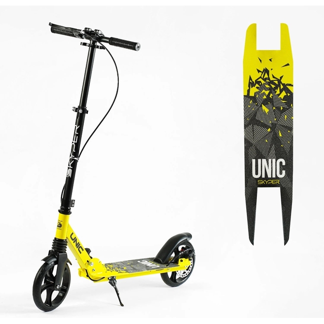 Самокат дитячий 2-х колісний, PU Skyper «UNIC» UN-80064 жовтий, колеса Ø200mm, ручне дискове гальмо, 1 амортизатор передній фото westvelo.com