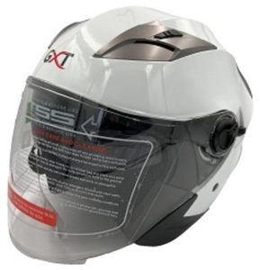 Мото шолом, відкритий (M) GXT "1001-1", білий глянцевий з відкидними окулярами