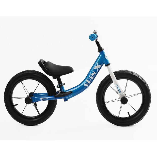 Велобіг 14 Corso надувні колеса, сталева рама «SPIN-X» PX-322-94 синій, підніжка, підставка для ніг, дзвіночок фото westvelo.com