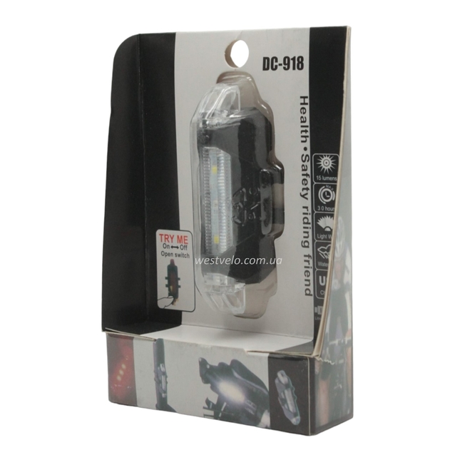 Мигалка зад DC-918, з акумулятором, на usb зарядку, червоно-біла фото westvelo.com