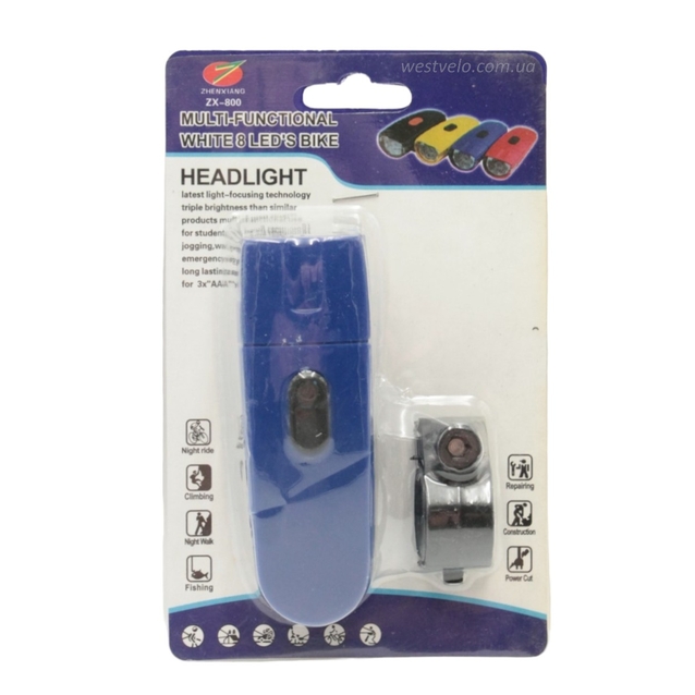 Фара на батарейках ZHEN XIANC (ZX-800), 8 LED (чорна, синя) фото westvelo.com