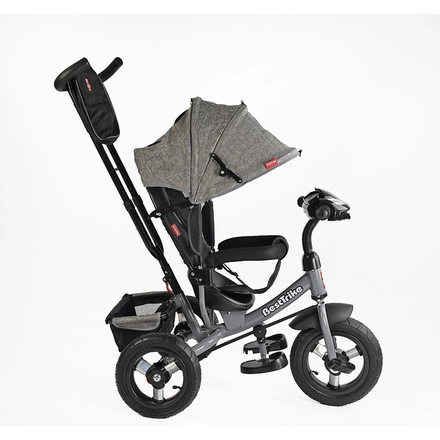 Дитячий велосипед 3-х колісний з батьківською ручкою, з дашком, надувні колеса Best Trike 3390/35-723 сірий, d=29см. переднє, d = 26см. задні, ФАРА З USB, пульт фото westvelo.com