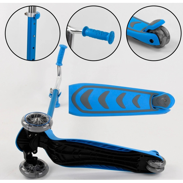 Самокат дитячий 3-х колісний, Best Scooter Y-00180 блакитний, колеса PU Ø120mm/80mm зі світлом, складне AL кермо фото westvelo.com