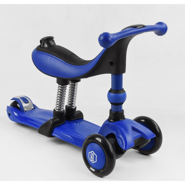 Самокат 3в1 Best Scooter BS-27018, колеса PU 120х80mm зі світлом, сидіння, амортизатори, батьківська ручка, синій фото westvelo.com