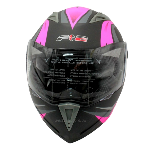 Мото шолом, трансформер (S 55-56) F2 158  Fuchsia (рожевий), чорний, матовий з відкидними окулярами фото westvelo.com