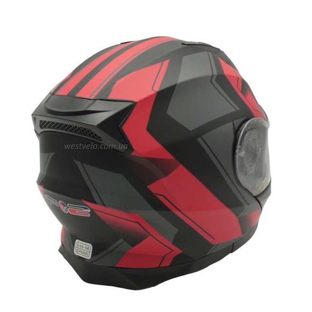 Мото шолом, трансформер (S 55-56) F2 162 Neon red, чорний, матовий з відкидними окулярами фото westvelo.com