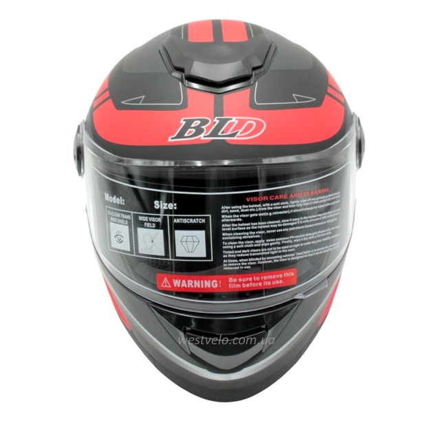 Мото шолом, закритий (S 55-56) BLD-М65 інтеграл, чорний матовий з червоним малюнком фото westvelo.com