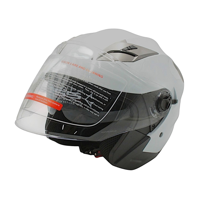 Мото шолом, відкритий (M 57-58) BLD-708 білий глянець з відкидними окулярами фото westvelo.com
