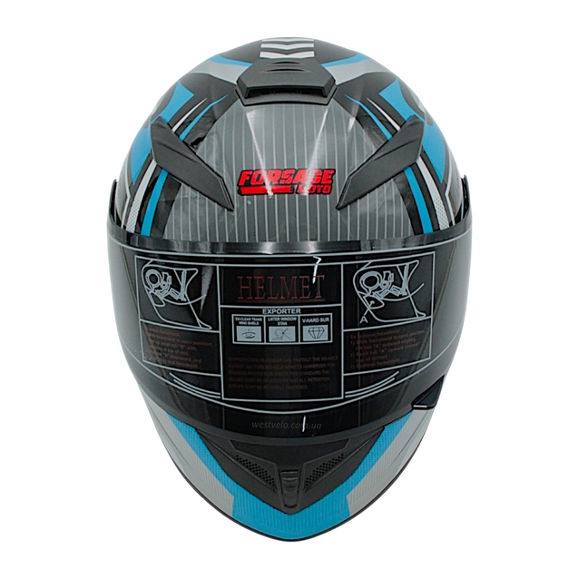 Мото шолом, закритий (S) "220" чорно-синьо-сірий, глянцевий фото westvelo.com