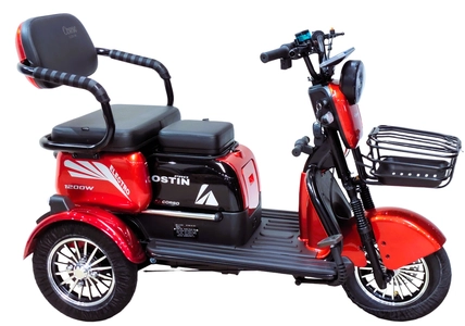 Трицикл Corso «OSTIN PRO» SN-208735, двигун 1200W, акумулятор 72V 28Ah графеновий, червоний + 1 ящик. акум, колеса 10"
