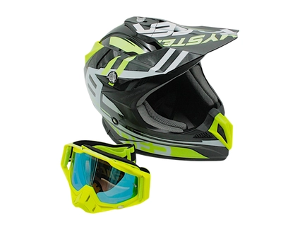 Шолом, закритий крос/ендуро (XL) АТV Forsage Rider  029 чорно-жовтий глянець з дашком + окуляри