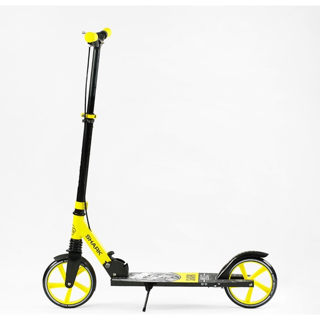 Самокат дитячий 2-х колісний, PU Best Scooter «SHARK» SH-10865 чорно-жовтий, Ø200mm, з ручним гальмом, затискач керма, 1 амортизатор фото westvelo.com