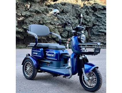 Трицикл Corso «POWER JET» JT-933014, двигун 1200W, акумулятор 72V 23Ah графеновий, синій + 1 ящик. акум, колеса 10"