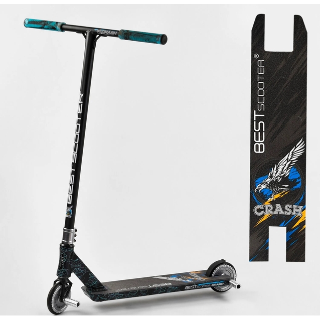 Самокат трюковий Best Scooter «CRASH» 37890 чорно-синій, HIC-система, пеги, AL диск та дека, колеса PU Ø110mm, ширина керма - 57 см фото westvelo.com