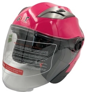 Мото шолом, відкритий (M) GXT "1001-1", малиновий глянцевий з відкидними окулярами