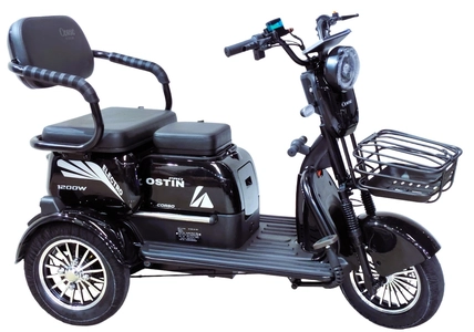 Трицикл Corso «OSTIN PRO» SN-470190, двигун 1200W, акумулятор 72V 28Ah графеновий, чорний + 1 ящик. акум, колеса 10"