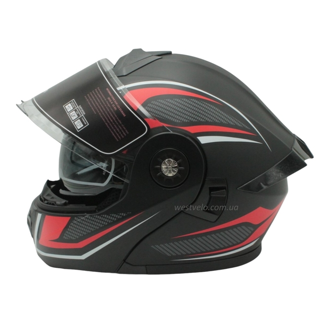 Мото шолом, трансформер (L) IBK-112 чорно-червоний матовий з відкидними окулярами фото westvelo.com