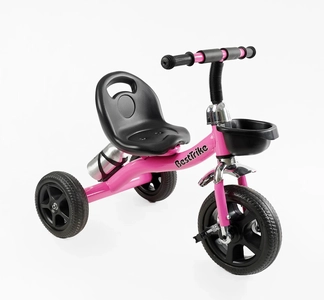 Дитячий велосипед 3-х колісний EVA (піна) Best Trike колеса 10-8, BS-14250 рожевий, сталева рама, кошик, бутилочка