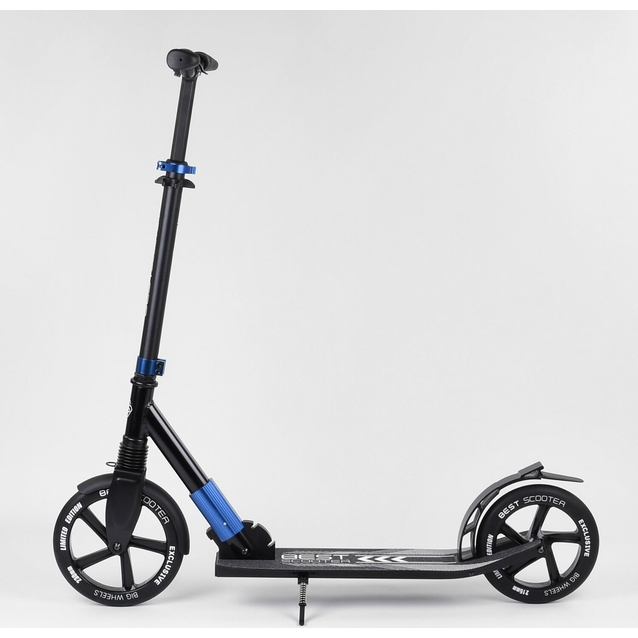 Самокат дитячий 2-х колісний, PU Best Scooter 75186 чорно-синій, колеса Ø230-215mm, AL, 1 амортизатор передній фото westvelo.com