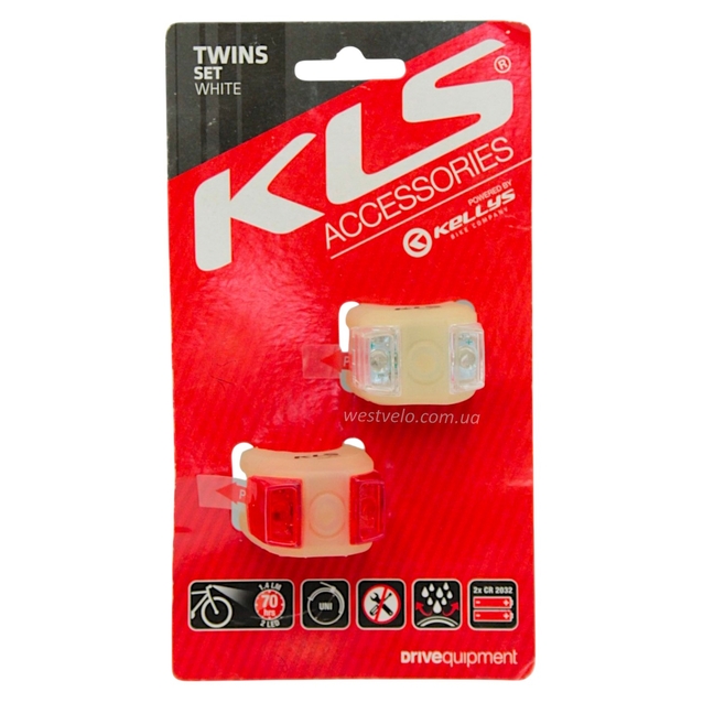 Мигалки на батарейках силікон (перед + зад) KLS Twins (2хCR 2032) білий фото westvelo.com