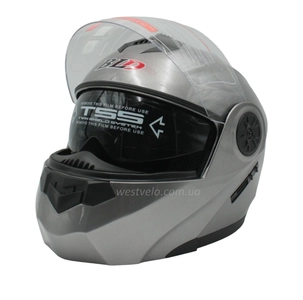 Мото шолом, трансформер (L 59-60) BLD-159 сірий глянець  з відкидними окулярами