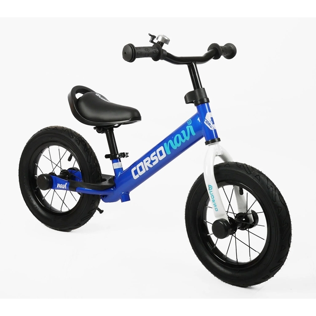 Велобіг 12 Corso надувні колеса, сталева рама «NAVI» NV-58119 синій, підніжка, підставка для ніг, дзвіночок фото westvelo.com