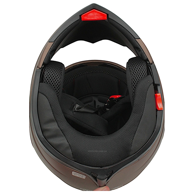 Мото шолом, трансформер (M) (57-58см) VLAND 158 бронзовий матовий  з відкидними окулярами фото westvelo.com