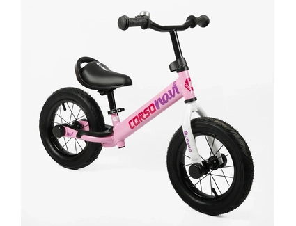 Велобіг 12 Corso надувні колеса, сталева рама «NAVI» NV-46227 світло-рожевий, підніжка, підставка для ніг, дзвіночок