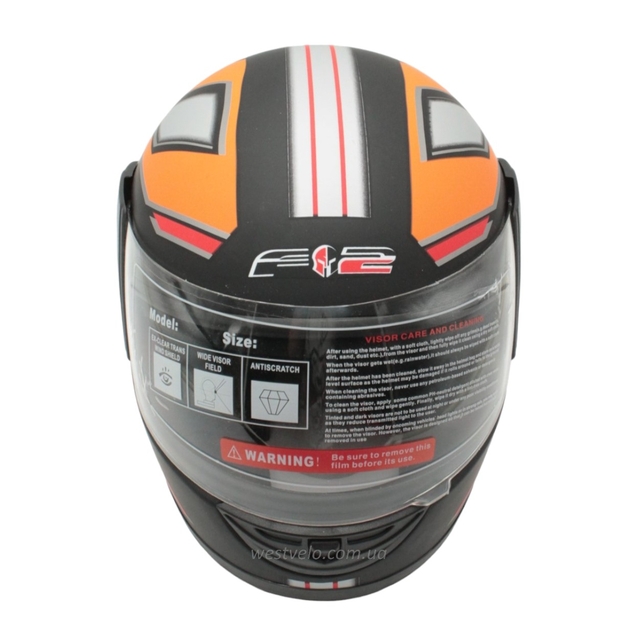 Мото шолом, закритий (S 55-56) F2 чорно-помарачевий, матовий, (825-3) фото westvelo.com