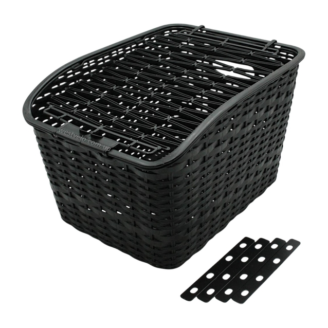 Кошик пластмасовий на багажник плетений чорний з кришкою AFT-11 (410х290х240) фото westvelo.com