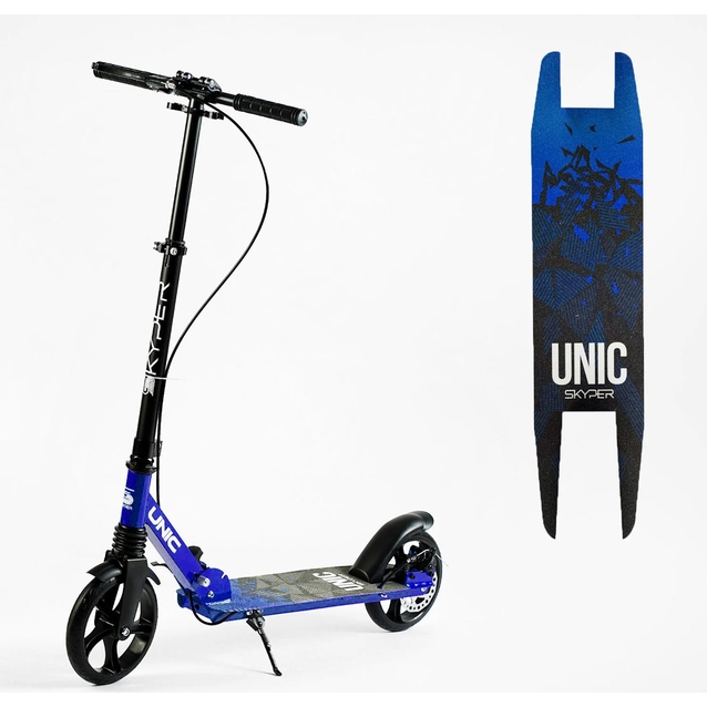 Самокат дитячий 2-х колісний, PU Skyper «UNIC» UN-69470 синій, колеса Ø200mm, ручне дискове гальмо, 1 амортизатор передній фото westvelo.com
