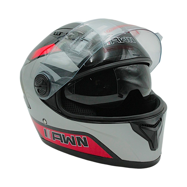 Мото шолом, закритий (L) AWN "319" чорно-сіро-червоний вмонтовані окуляри фото westvelo.com