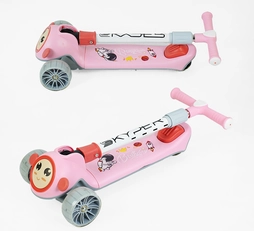 Самокат дитячий 3-х колісний, Skyper JW-62180 рожевий, зі світлом, УКРАЇНСЬКЕ ОЗВУЧУВАННЯ, складне кермо, музика та підсвічування платформи