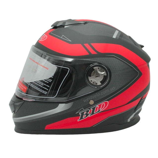 Мото шолом, закритий (M 57-58) BLD-М65 інтеграл, чорний матовий з червоним малюнком фото westvelo.com