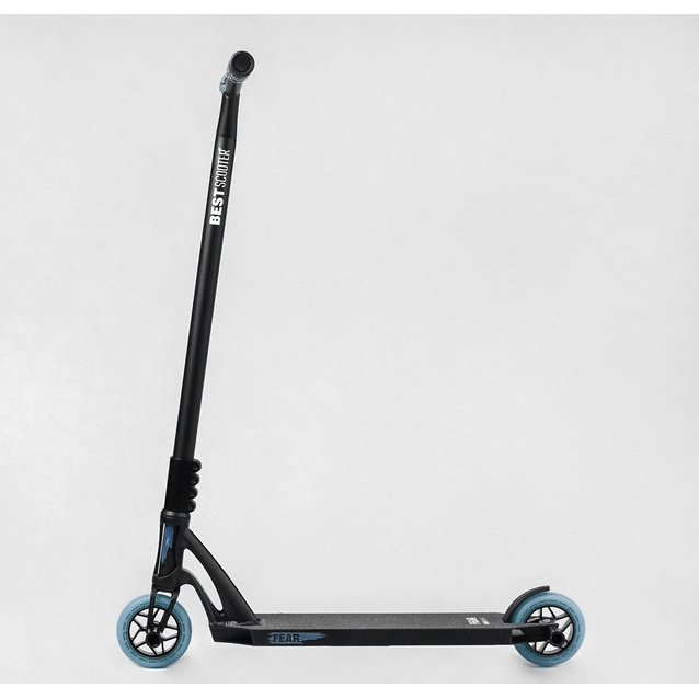 Самокат трюковий Best Scooter «FEAR» МТ-40488 чорно-блакитний, SCS-система, пеги, AL диск та дека, колеса PU Ø115mm, ширина керма - 58 см фото westvelo.com