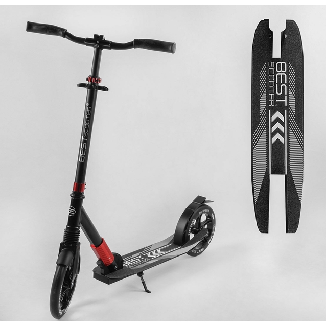 Самокат дитячий 2-х колісний, PU Best Scooter 11391 чорно-червоний, колеса Ø230-215mm, AL, 1 амортизатор передній фото westvelo.com