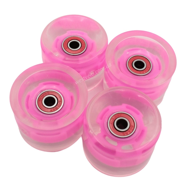 Колеса для Penny Board (пенні борду) (189) рожеві, зі світлом (4шт) 60 - 45мм фото westvelo.com