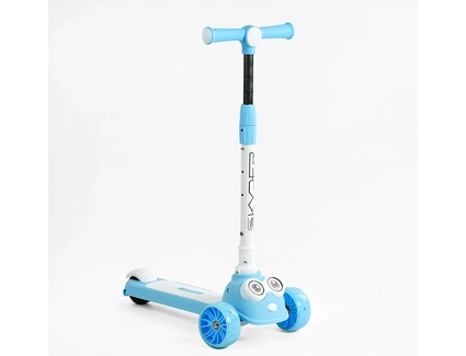 Самокат дитячий 3-х колісний, Skyper CL-9255 блакитно-білий, зі світлом, українське озвучування та підсвічування платформи, кермо складне