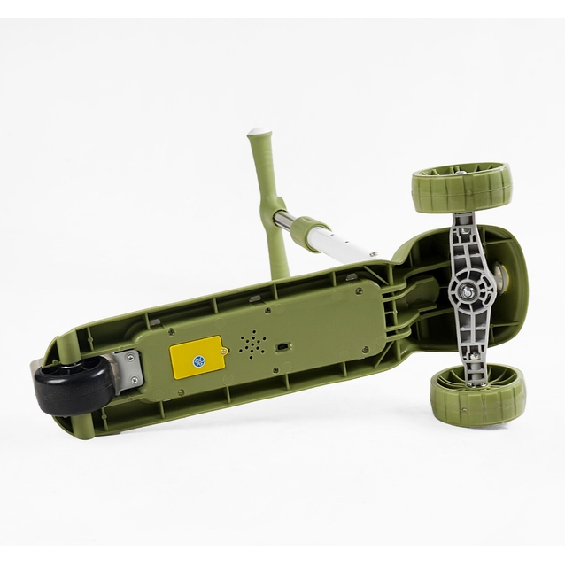 Самокат дитячий 3-х колісний, Skyper CL-6012, оливково-білий, колеса PU Ø125mm зі світлом, українське озвучування, ідсвічування платформи, кермо складне фото westvelo.com