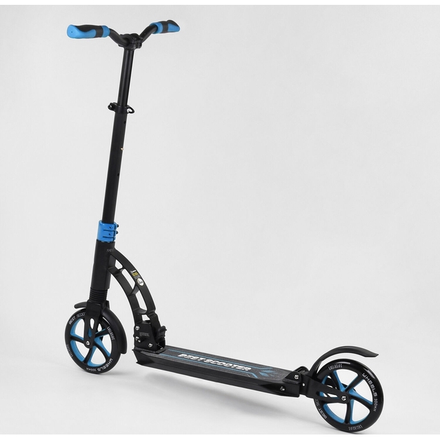 Самокат дитячий 2-х колісний, PU Best Scooter 44073 чорно-синій, Ø200mm, AL, 2 амортизатора фото westvelo.com