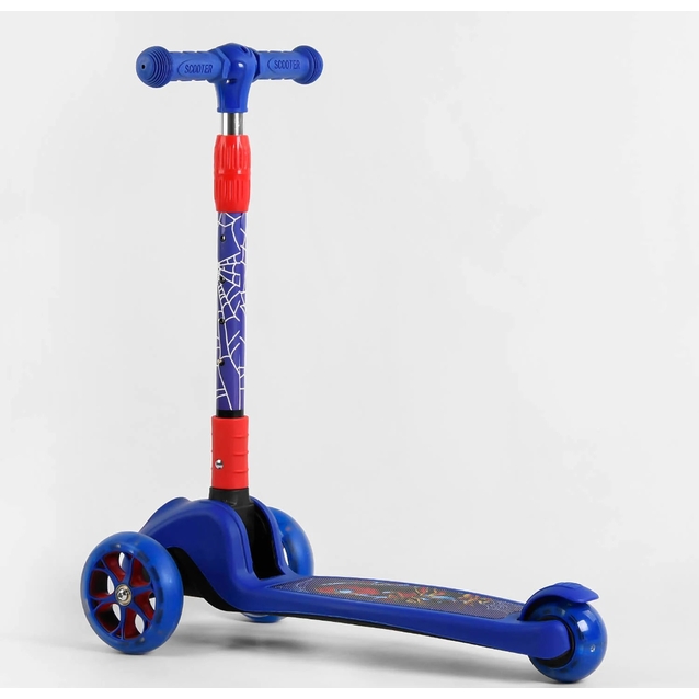 Самокат дитячий 3-х колісний, Best Scooter «SPIDER-MAN» 47359 синій, колеса PU Ø120mm/80mm зі світлом, складне кермо фото westvelo.com