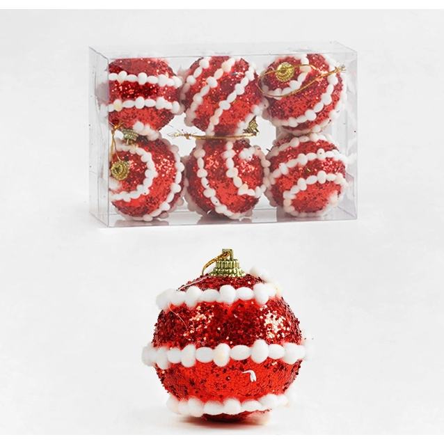 Новорічні прикраси .6 шт, кулька, D = 6 см, у слюді (D 35788) фото westvelo.com