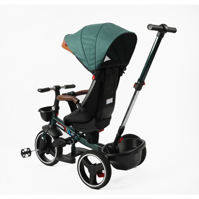 Дитячий велосипед 3-кол з батьківською ручкою, з даш, PU BestTrike «OSCAR» 6390/14-154 бірюзовий, поворотне сидіння, складне кермо, кошик, телескопічна ручка фото westvelo.com