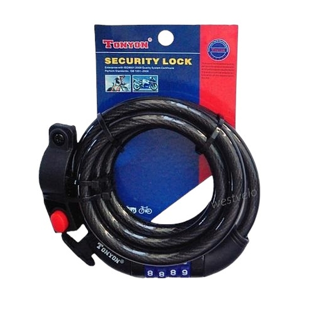 Замок TONYON 523 Ø12mm-1500mm змінний код, з кріпленням на раму фото westvelo.com
