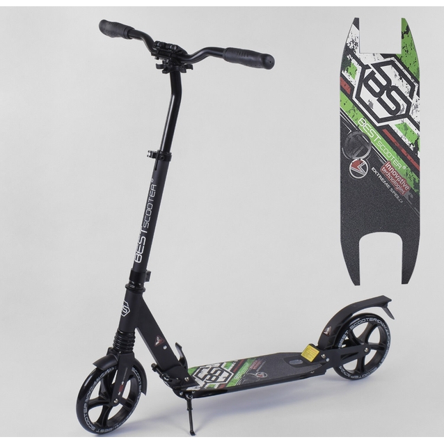 Самокат дитячий 2-х колісний, PU Best Scooter 33006 чорно-салатовий, Ø200mm, AL, 2 амортизатора фото westvelo.com
