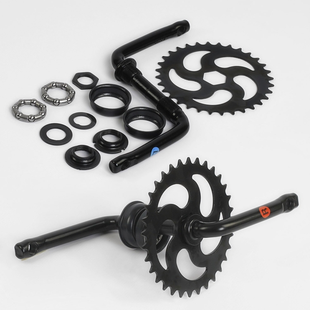 Система шатунів дитяча "18" 32Т, чорна, шатун L-114мм, (віночки 7шар.+чашки,конуси) фото westvelo.com