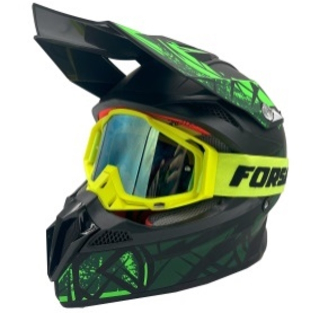 Шолом, закритий крос/ендуро (L) АТV Forsage Rider  027 чорно-салатовий матовий з дашком + окуляри
