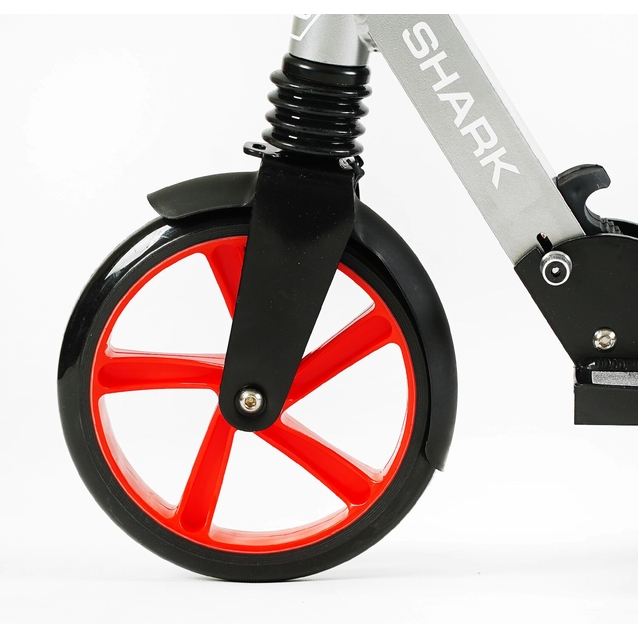 Самокат дитячий 2-х колісний, PU Best Scooter «SHARK» SH-25048 сіро-червоний, Ø200mm, з ручним гальмом, затискач керма, 1 амортизатор фото westvelo.com